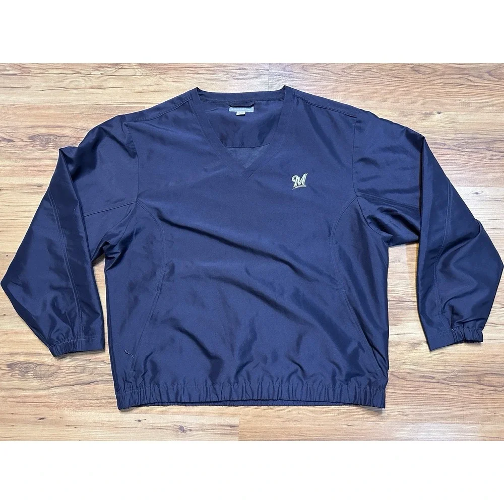 Men's XXL Cutter & Buck WindTec Milwaukee Brewers Long Sleeve pullover Navy